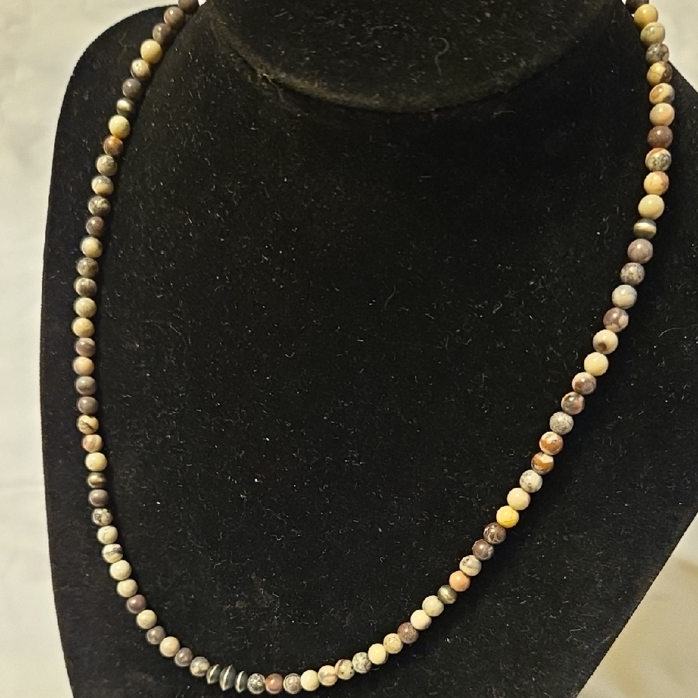Native Made Butterfly Jasper and Navajo Pearl Necklace